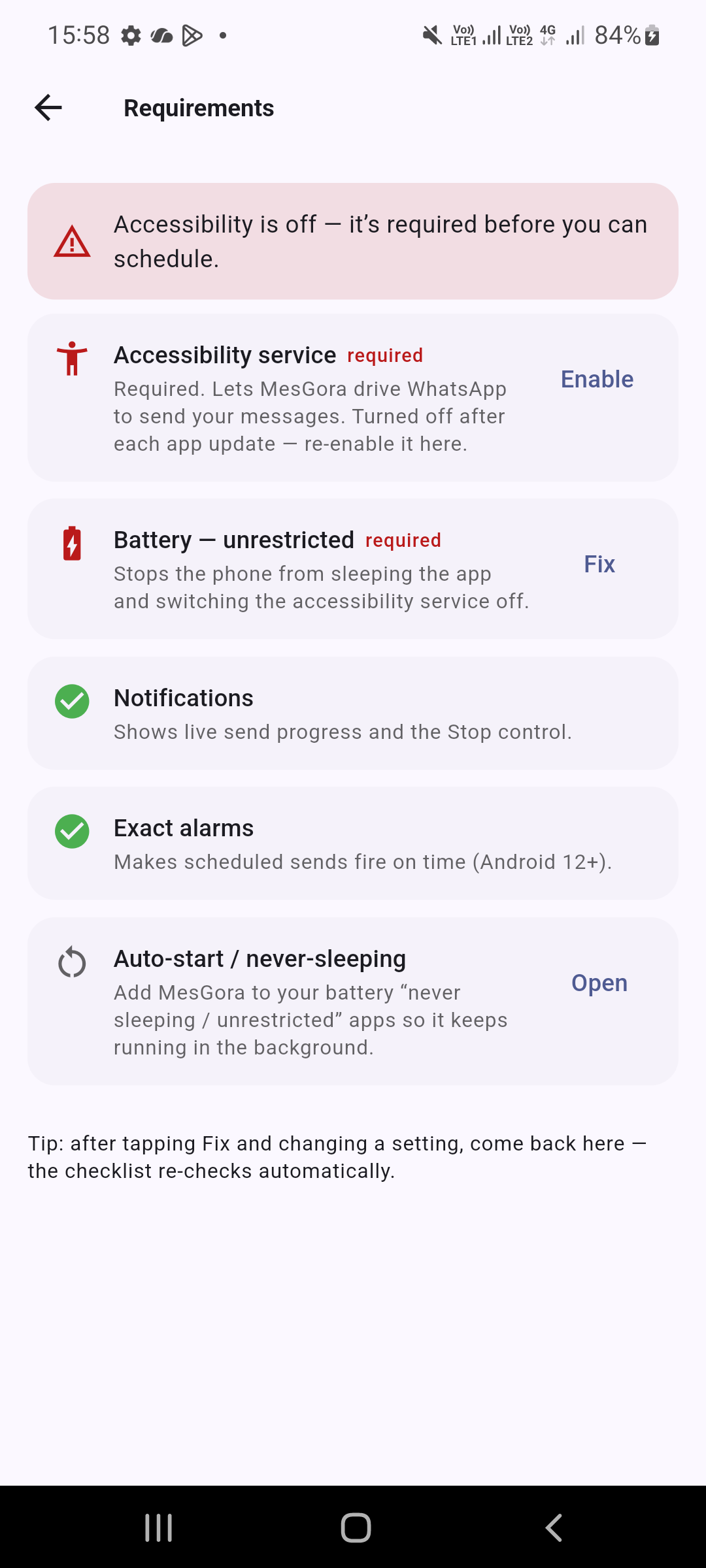 MesGora requirements checklist