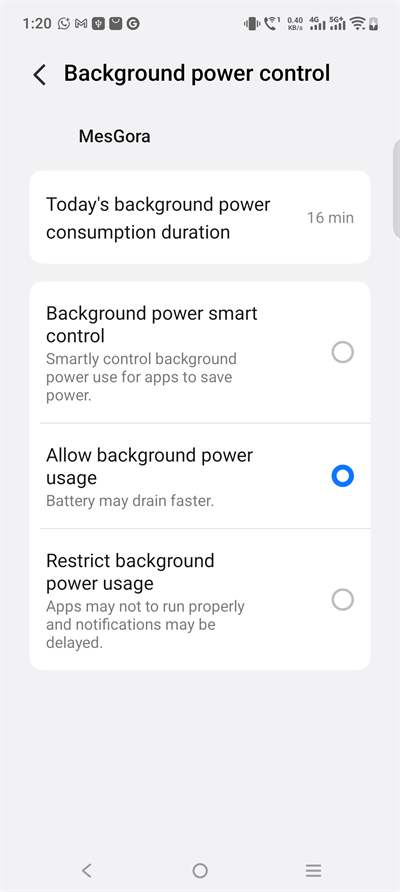 vivo Background power control with Allow background power usage selected